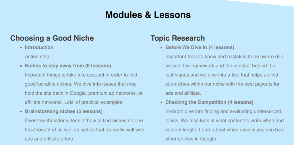 Passive Income Geek Course Structure